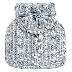 2859 Grey Potli Purses Gift Handmade Evening Handbag Stylish Bridal Fashion